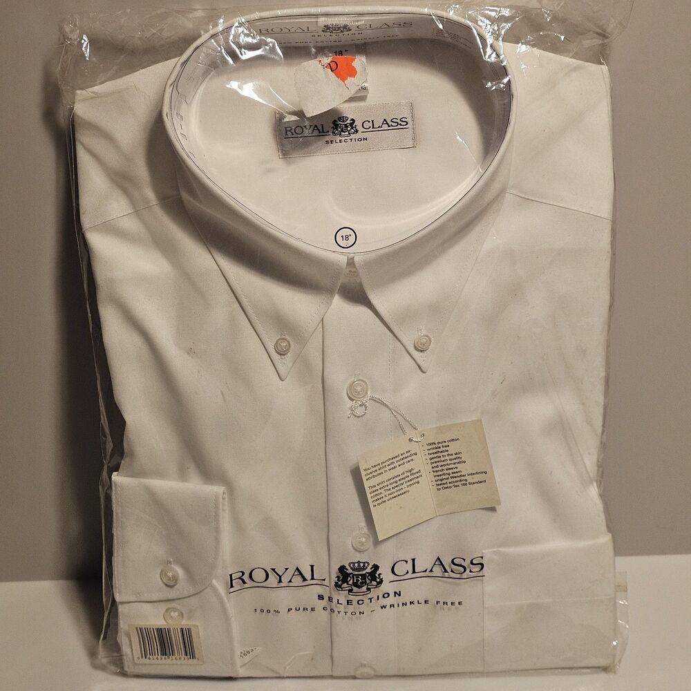 Royal Class Mens Collared Button Down Dress Shirt - 18" Neck - 37" Sleeve NWT